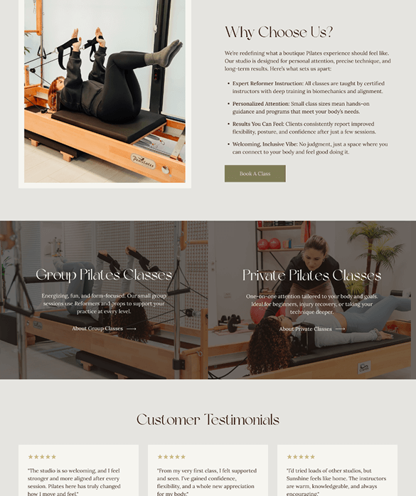 Pilates Studio website